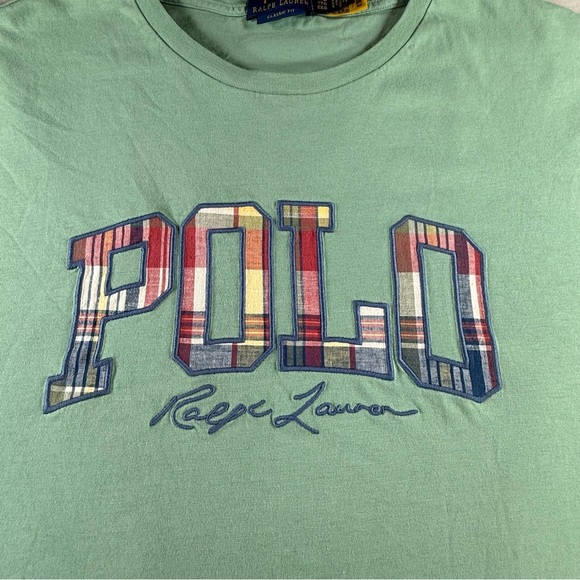 Ralph Lauren Green Tee with Plaid Logo - Picture 1 of 11